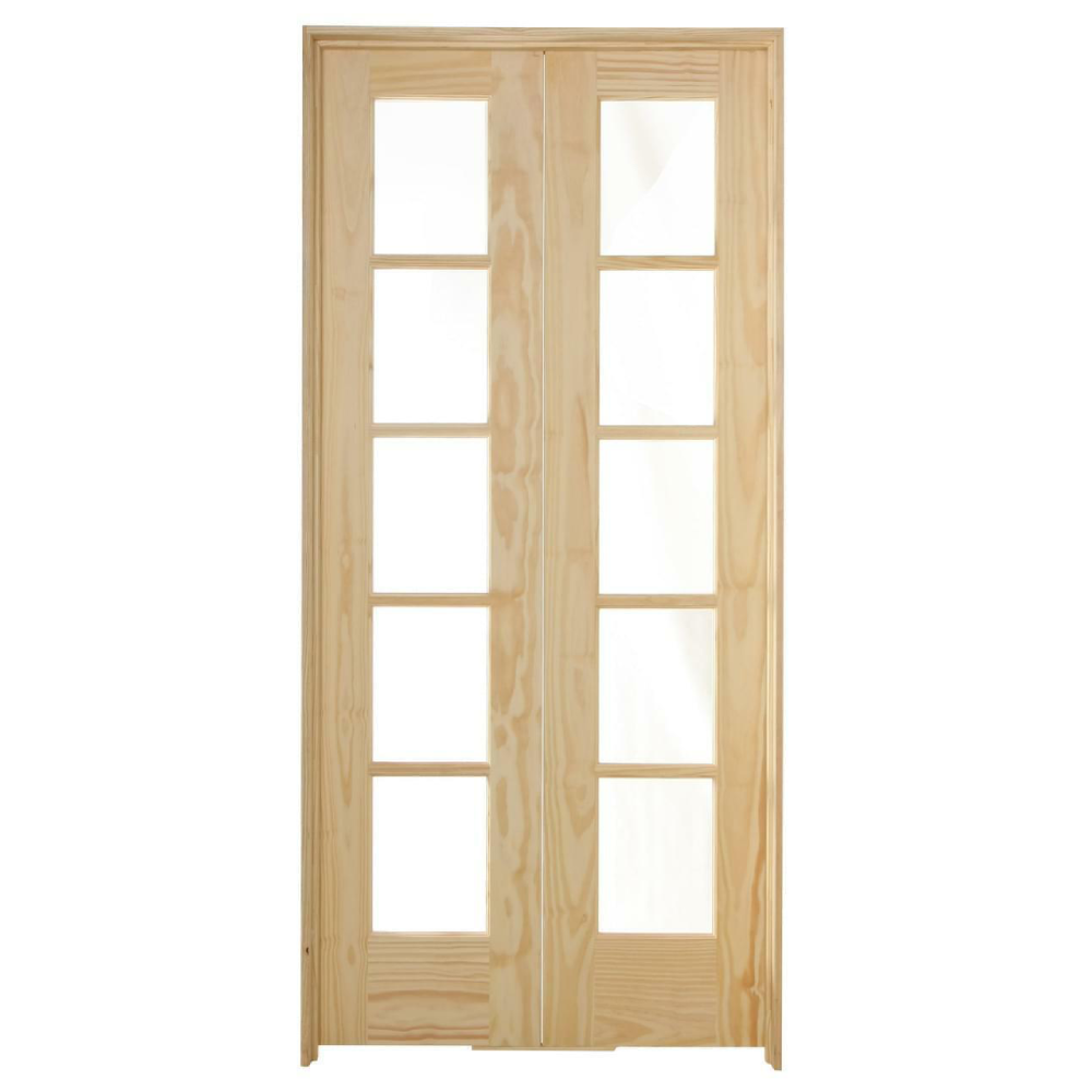 36 in. x 80 in. 5 Lite Pine Prehung Interior French Door